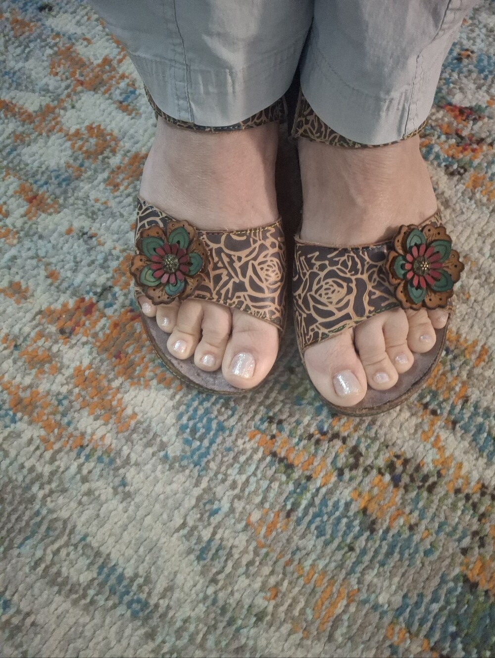 Floral Accent Brown Platform Sandals - Women